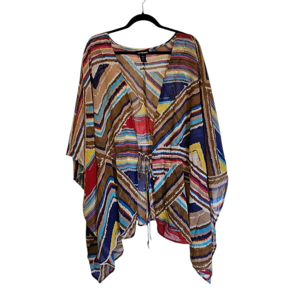 Lane Bryant Blouse Size 26/28 Multicolor Geometric Print V-Neck Drawstring Waist